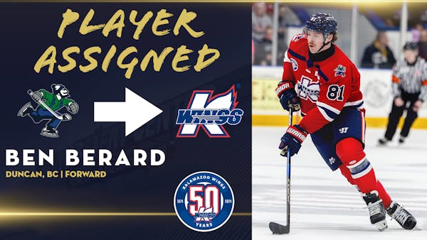 K-WINGS RECEIVE FORWARD BEN BERARD ON LOAN FROM ABBOTSFORD (AHL)