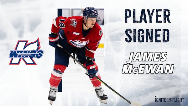 K-WINGS RE-SIGN FORWARD JAMES MCEWAN, ADD ROOKIE DEFENSEMAN STEPHEN ALVO