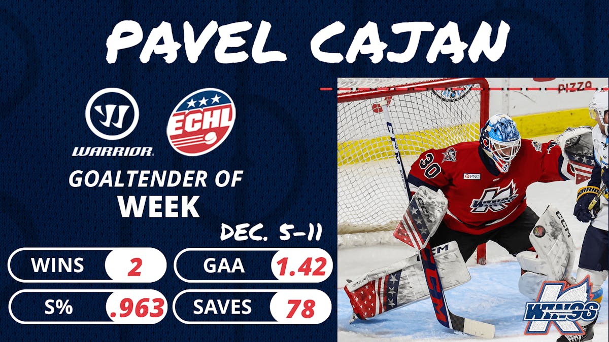 PAVEL CAJAN NAMED WARRIOR HOCKEY ECHL GOALTENDER OF THE WEEK